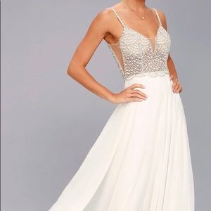 TRUE LOVE WHITE BEADED RHINESTONE MAXI DRESS